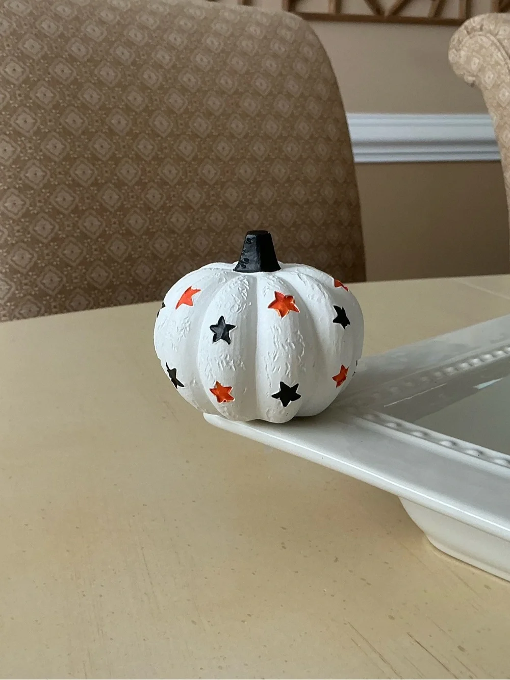 White Halloween  Pumpkin Platter Decoration - Stars